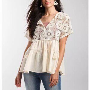 Penelope Rose Women's Chic Cream Crochet Open Weave Blouse Top Size 2X